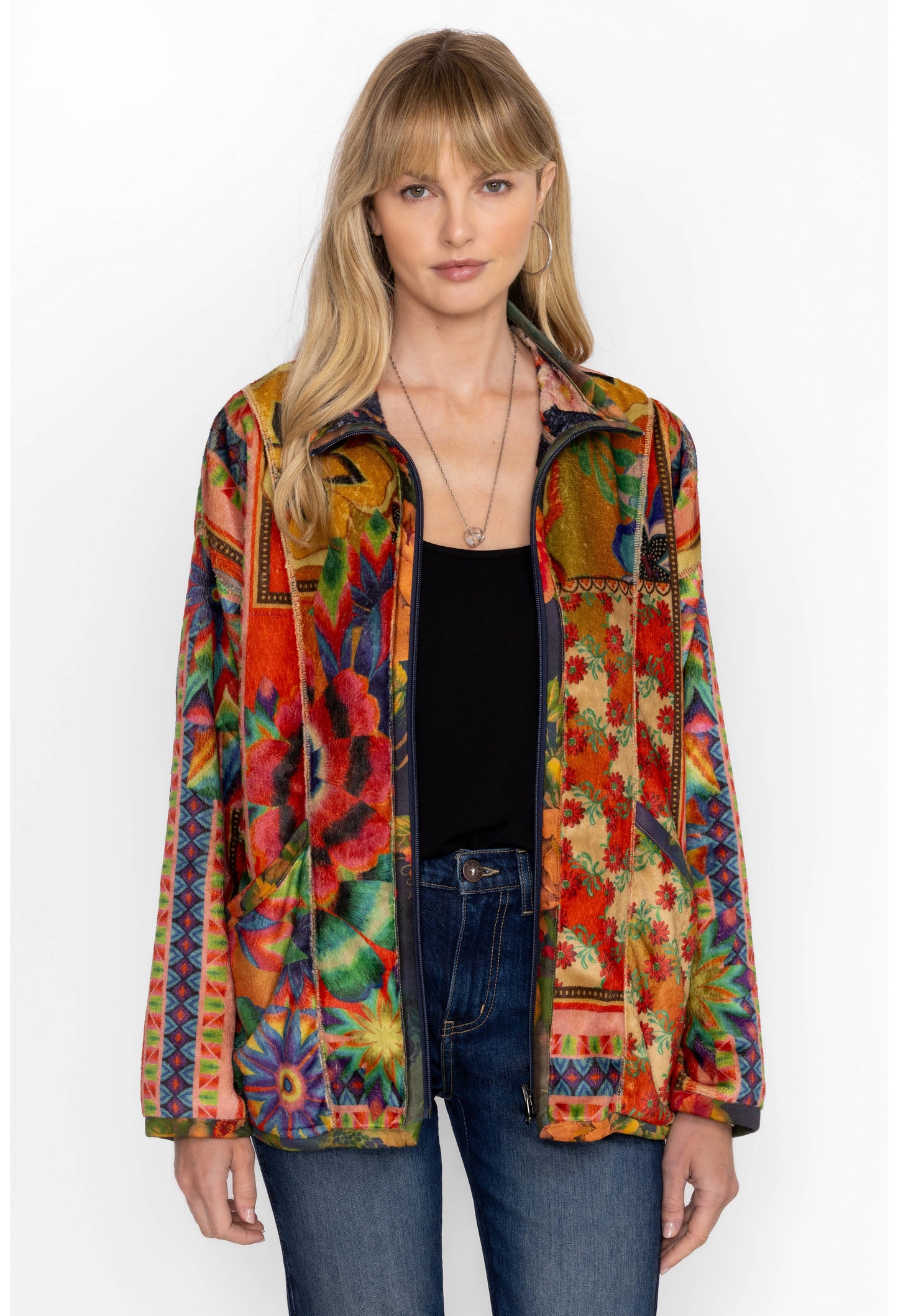 Johnny Was Joan Zip Sherpa Jacket-Tie Dye (Reversible)