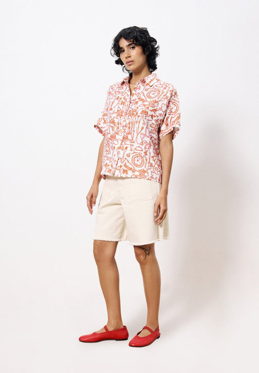 FRNCH “Aphelie” Woven Shirt-Ivory/Brick