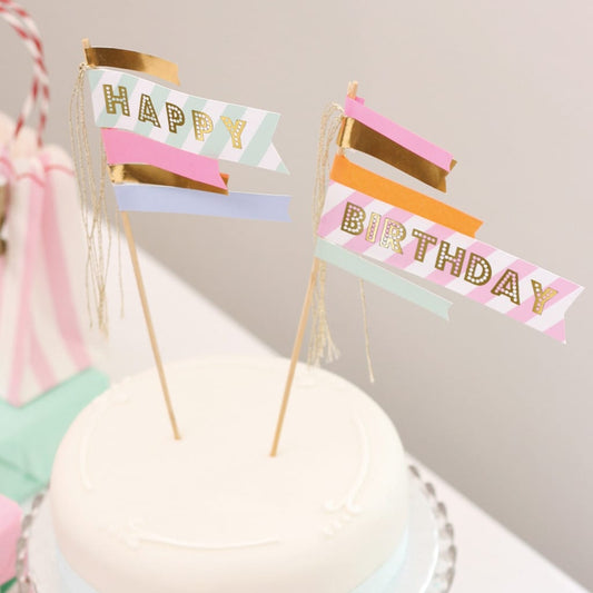 Meri Meri Birthday Flag Cake Toppers -Set of 2