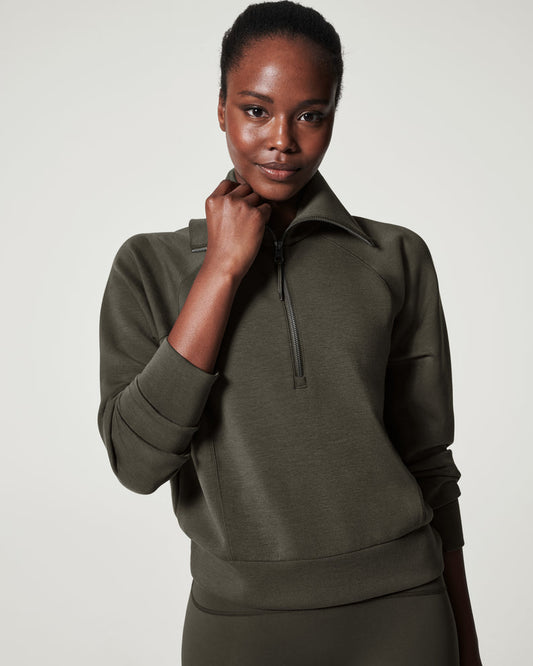 Spanx Air Essentials Half Zip-Dark Palm