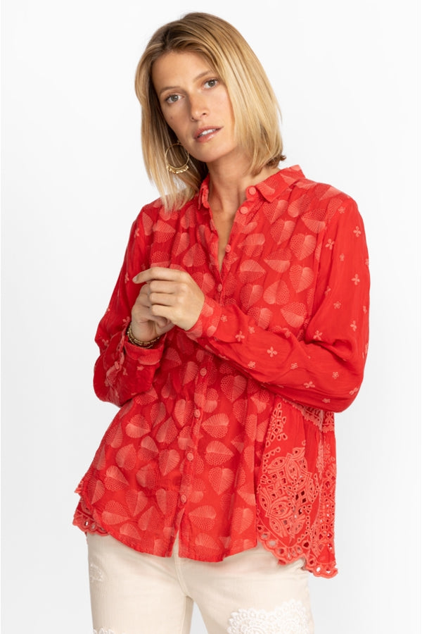 Johnny Was Pine Desi Blouse-Mars Red
