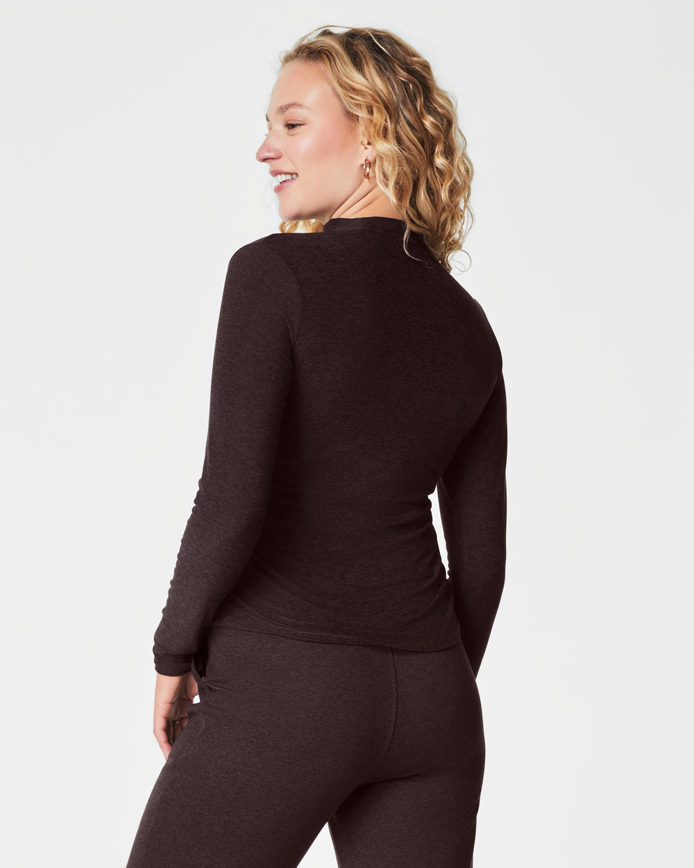 Spanx SPANX® SoftStretch Long Sleeve Mockneck Top- Truffle Brown Heather