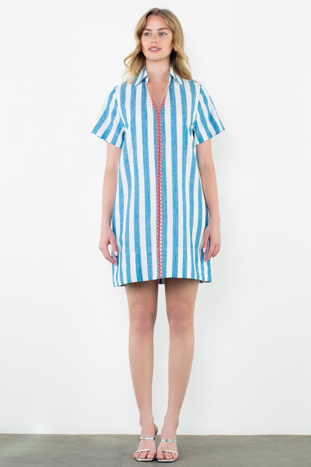 THML "Kimber" S/S Striped Dress-Blue/White