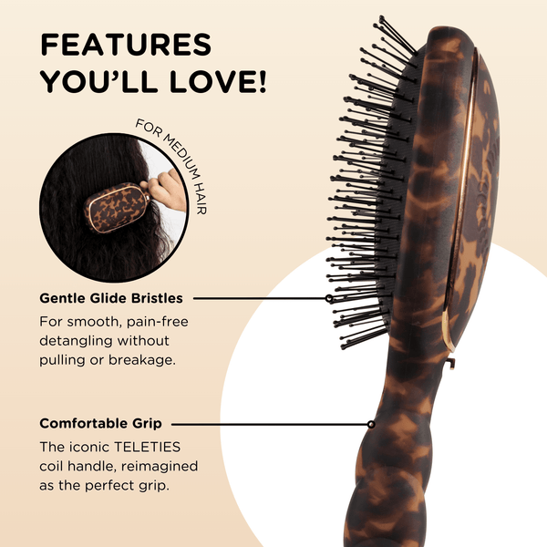 Teleties Full Sized Detangler Hair Brush for Medium Hair – Tortoise