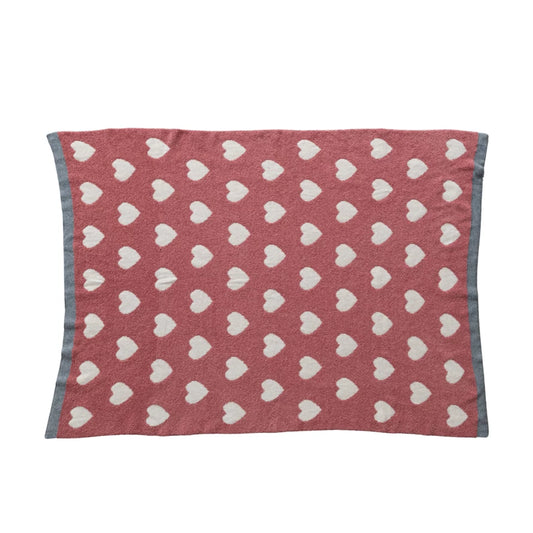 Cotton Knit Baby Blanket-Hearts