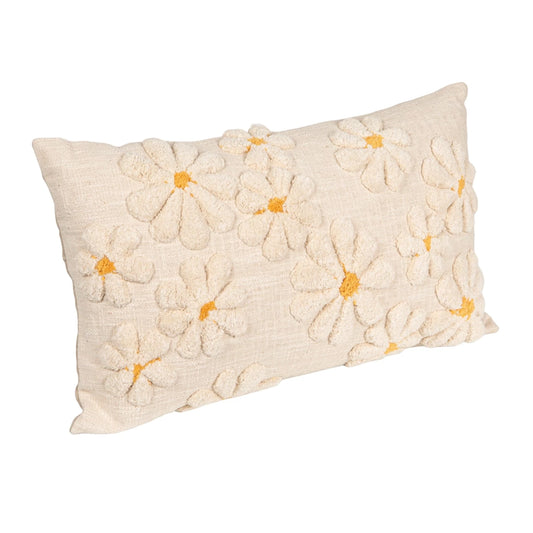 Tufted Flower Lumbar Pillow-Natural/Yellow