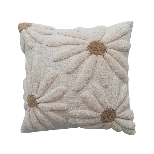 Tufted Flower Pillow-Neutral