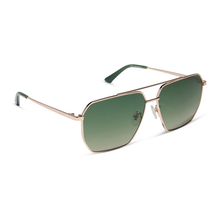 DIFF Eyewear “Berkeley” Champagne Gold Aloe Green Gradient Polarized Sunglasses
