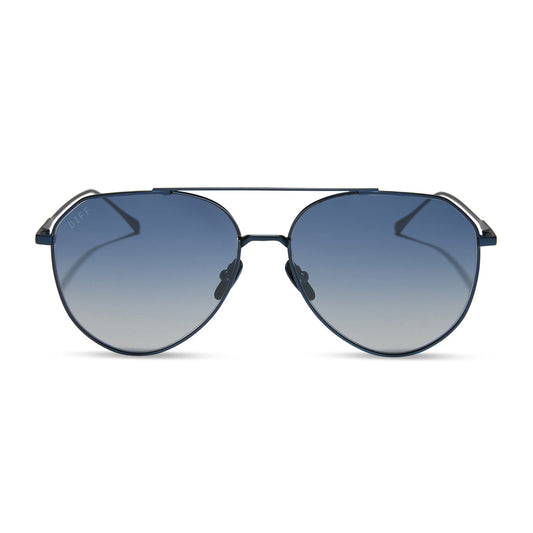 Diff Eyewear “Dash” Deep Navy Metal Aegean Blue Flash Sunglasses