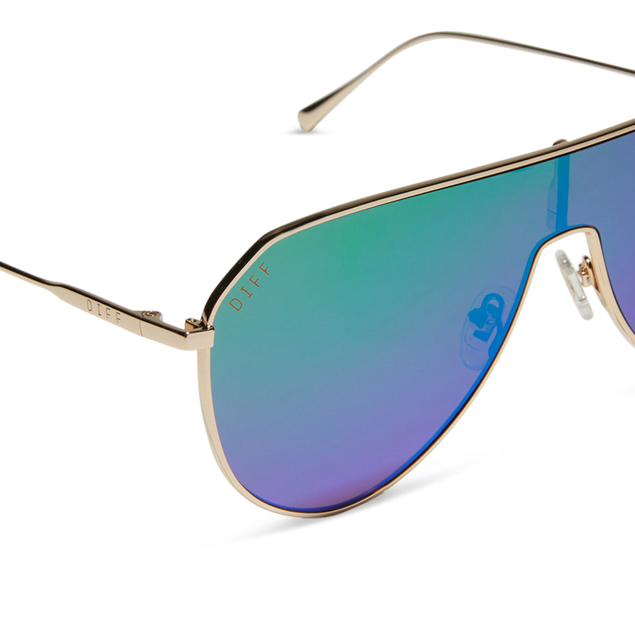 Diff Eyewear "Dash" Shield Gold + Green Mirror