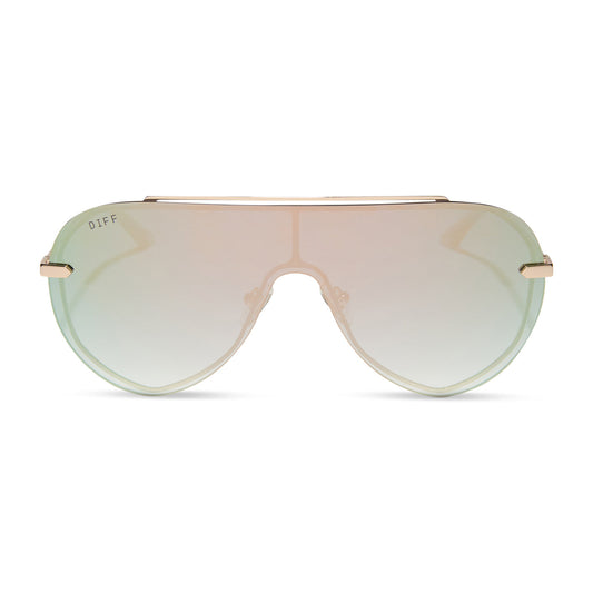 Diff Eyewear “Imani” Gold Cool Matcha Mirror Sunglasses