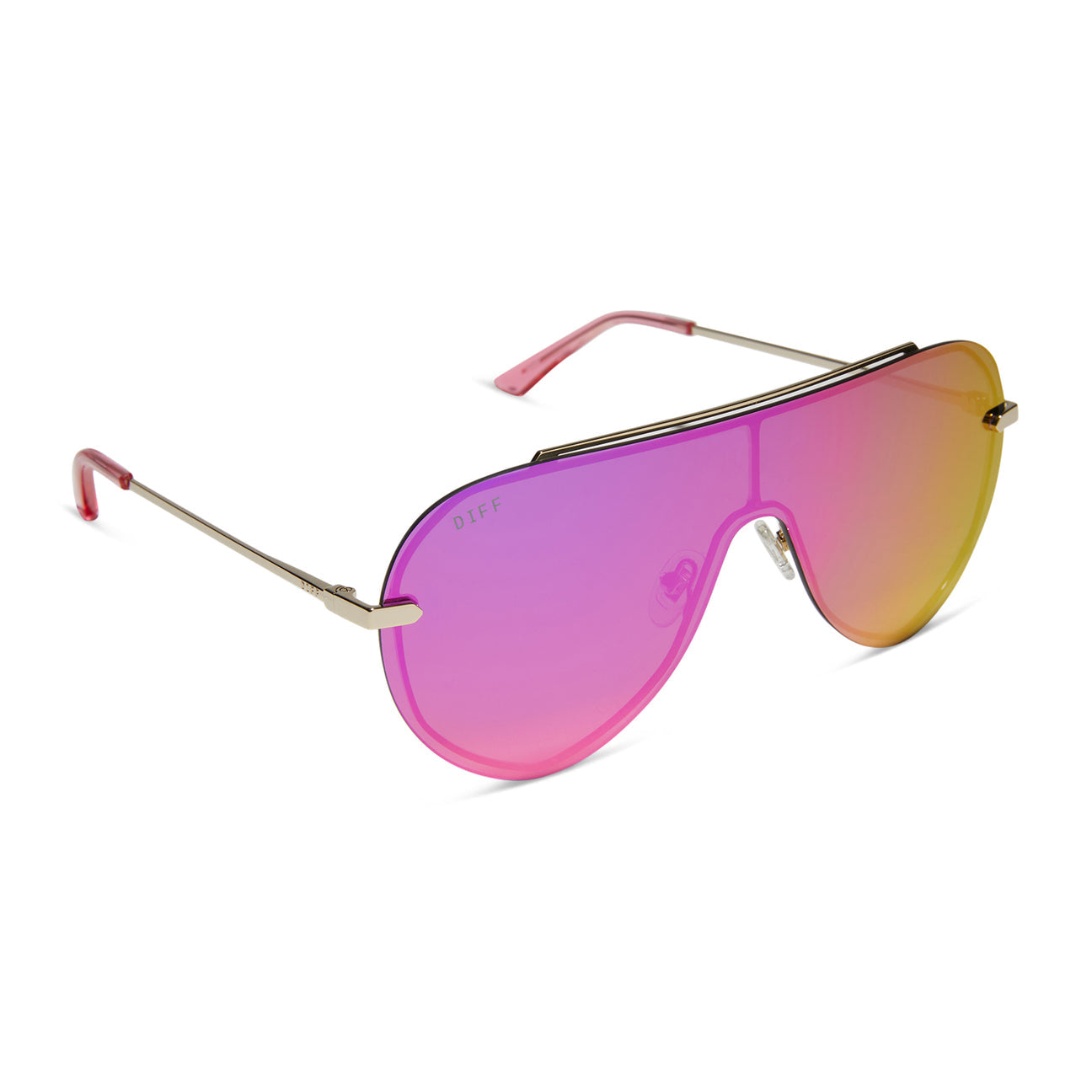 DIFF Eyewear “Imani” Gold & Pink Rush Mirror Lens Sunglasses