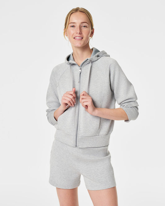 Spanx AirEssentials Full Zip Hoodie- Light Heather Grey