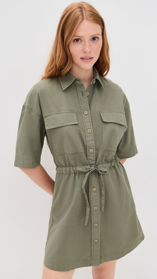 Faherty Utility Twill Mini Sundress-Coastal Sage