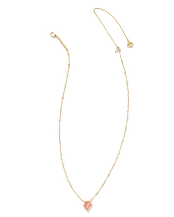 Kendra Scott Framed Tess Satellite Pendant Necklace-Gold Luster Rose Pink Opal