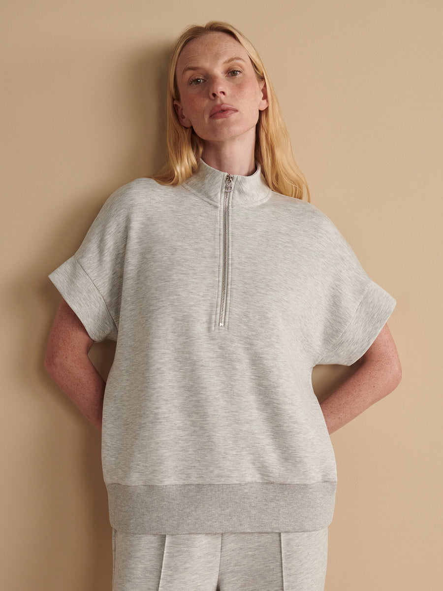 Varley “Ritchie” Short Sleeve Sweat - Light Grey Marl