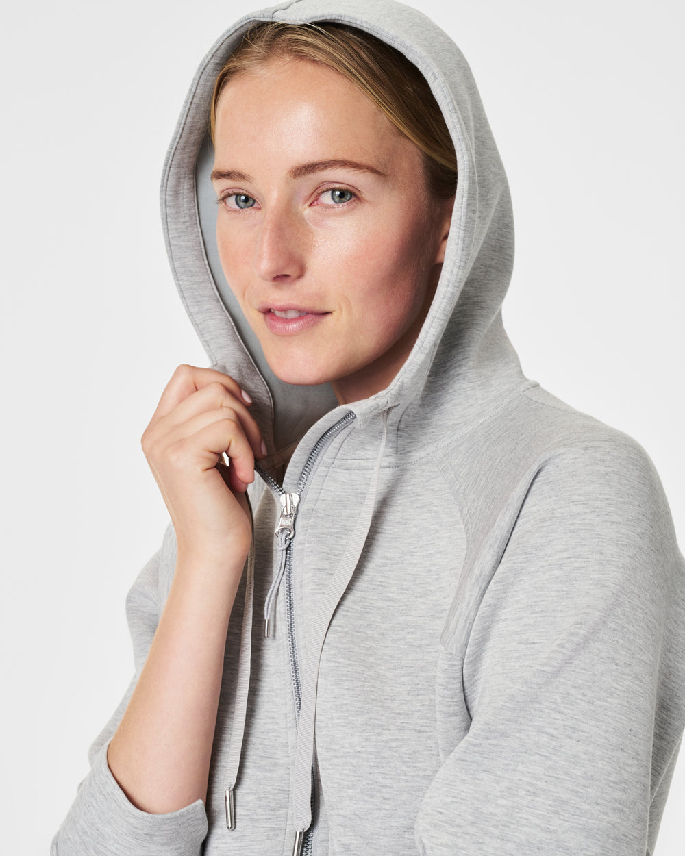 Spanx AirEssentials Full Zip Hoodie- Light Heather Grey