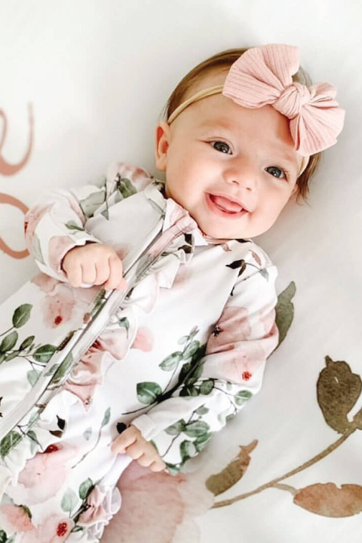 Caden Lane “Millie's Dusty Rose Floral” Ruffle Zipper Footie