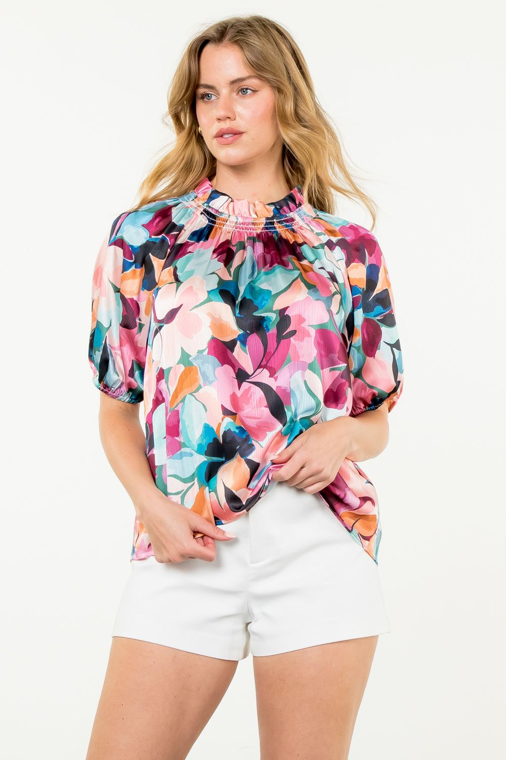 THML Emmeline Floral Print Sheer Top