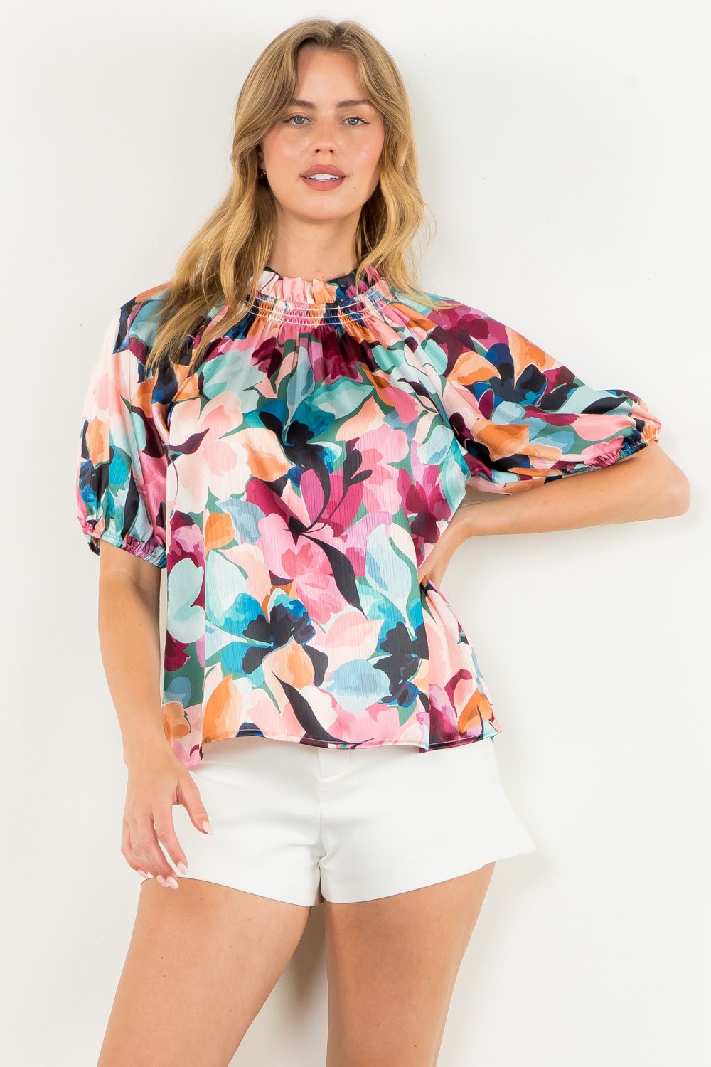 THML Emmeline Floral Print Sheer Top