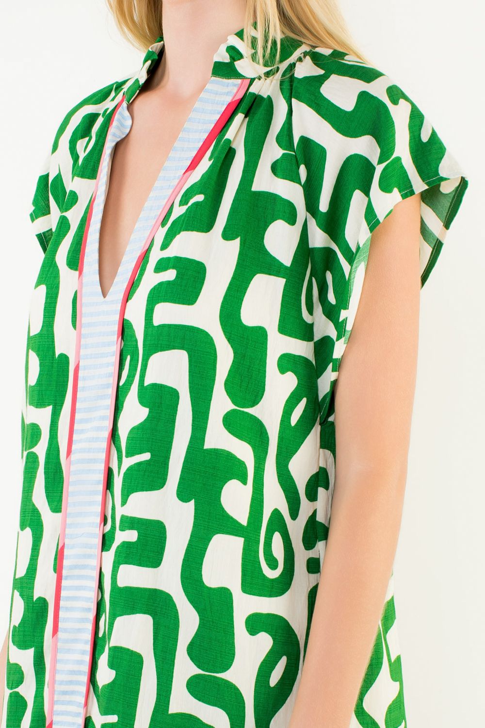 THML "Reyna" S/S Pattern V-Neck Dress-Green