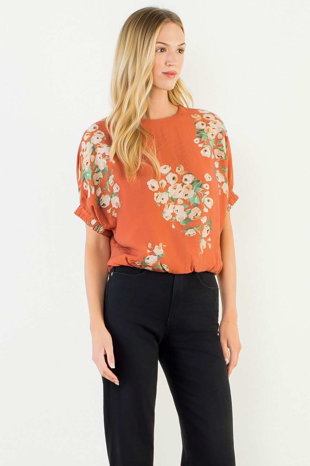 THML "Theo" S/S Loose Floral Top-Rust