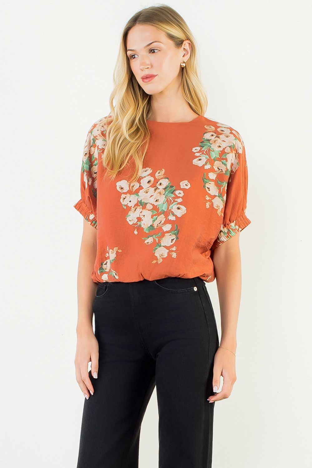 THML "Theo" S/S Loose Floral Top-Rust