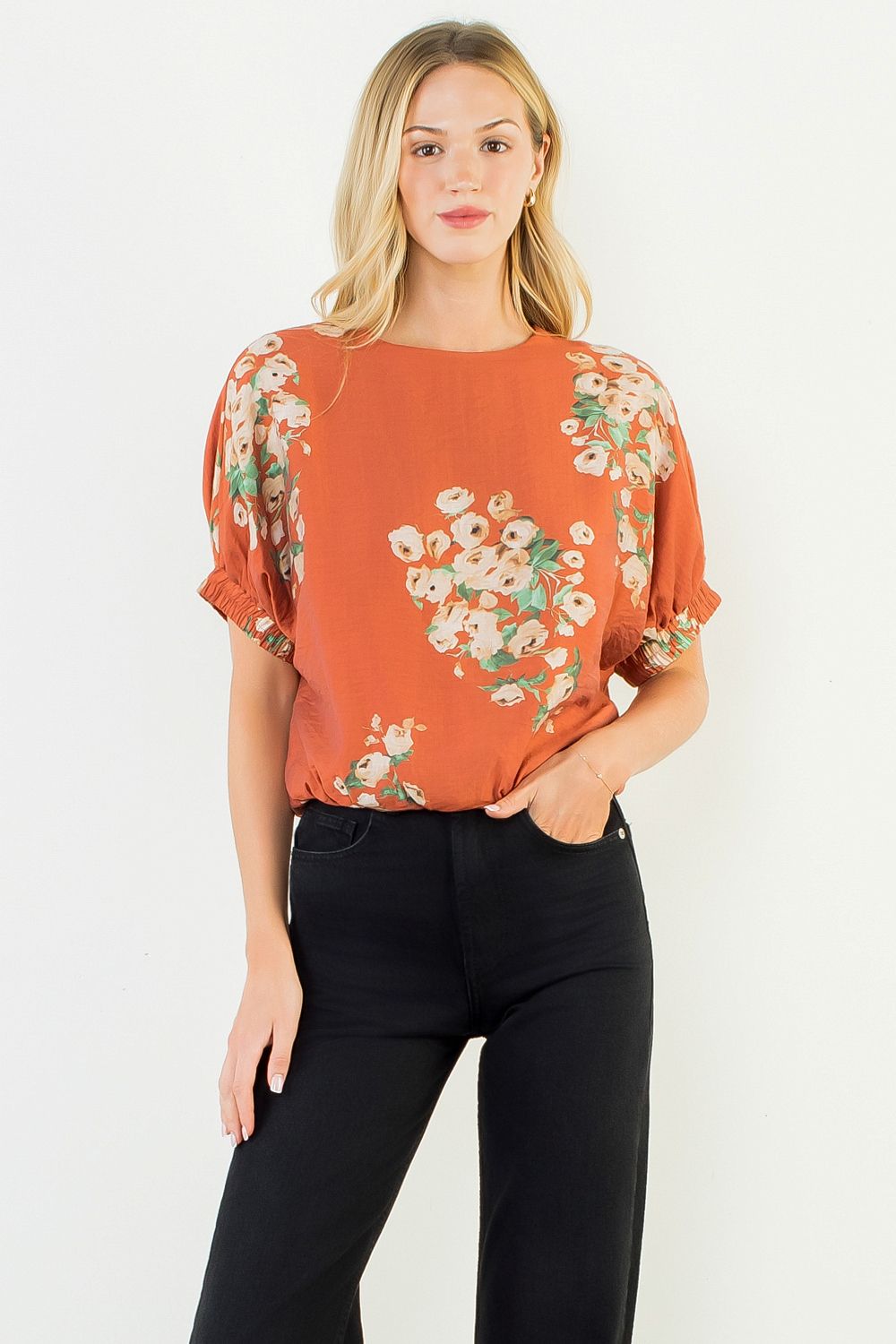 THML "Theo" S/S Loose Floral Top-Rust