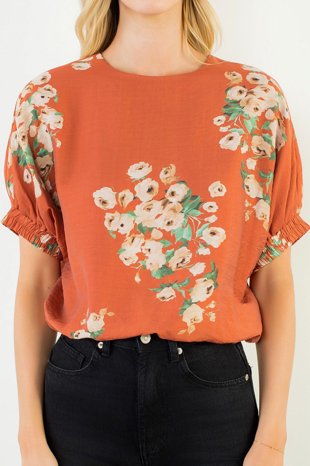 THML "Theo" S/S Loose Floral Top-Rust