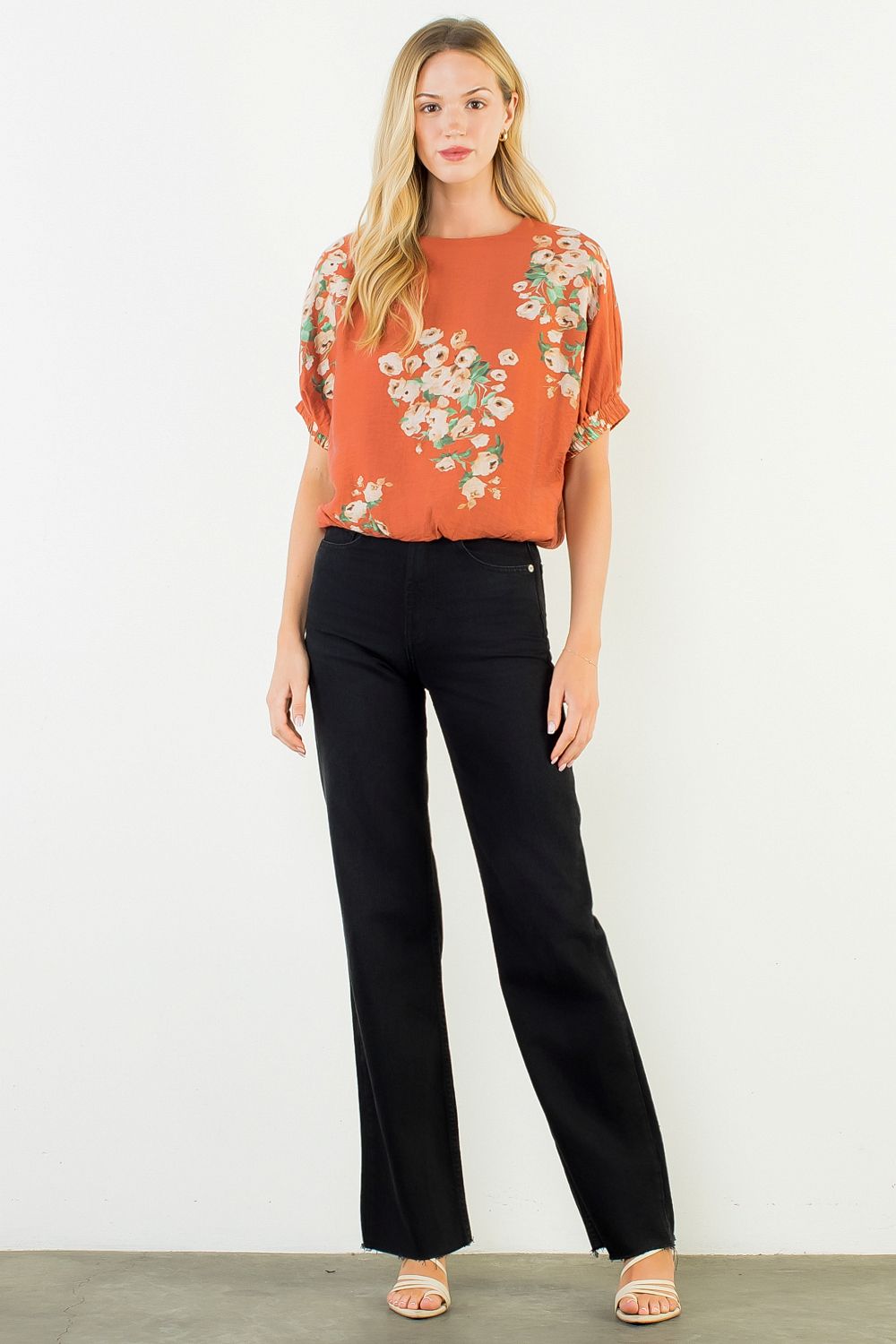 THML "Theo" S/S Loose Floral Top-Rust