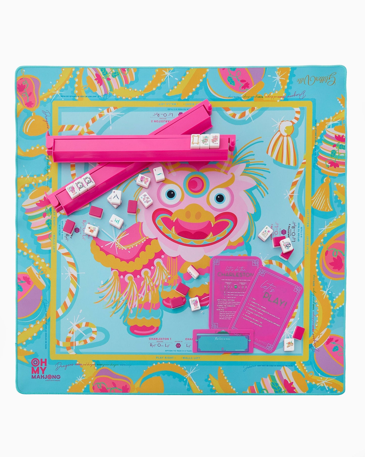 Oh My Mahjong Mahjong Mat-Pink Dragon x Glitter Ville