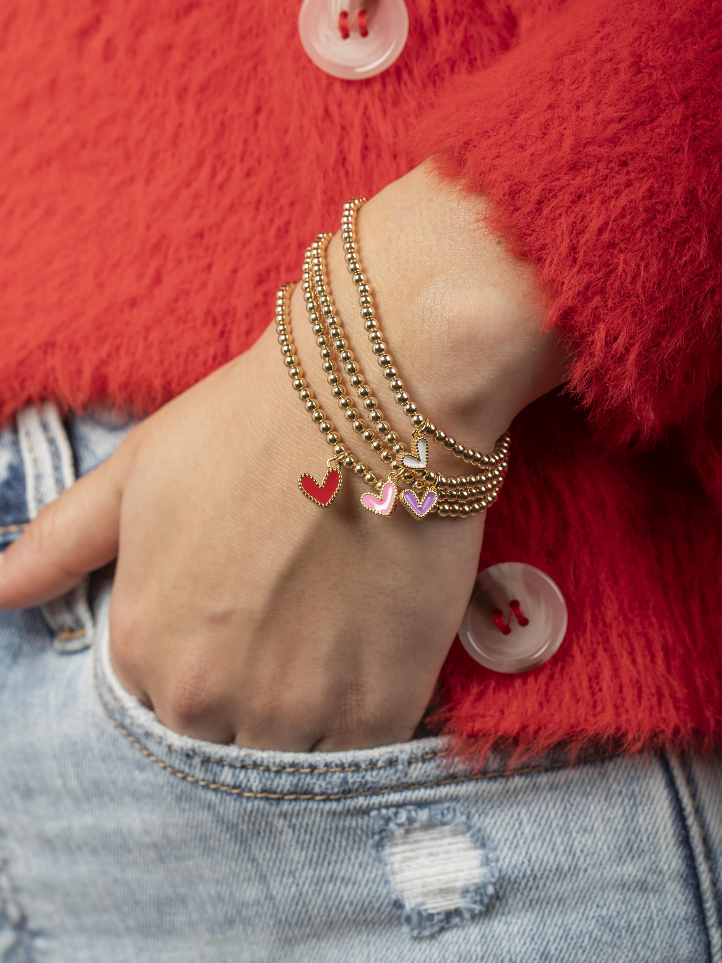 LeMel Lilah PINK Heart Everyday Stretch Bracelet- Standard 6.5"