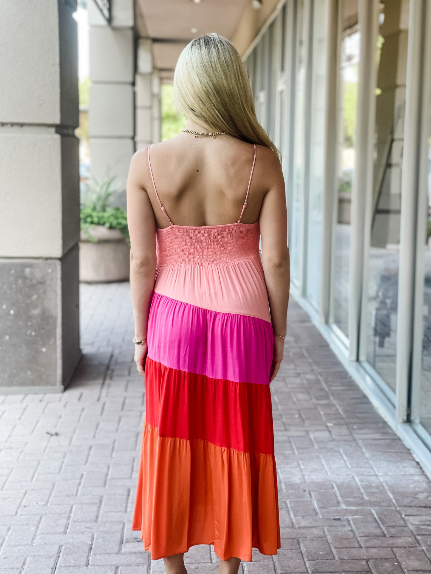 Lucy Paris Positano Color Block Dress  - Pink/Orange