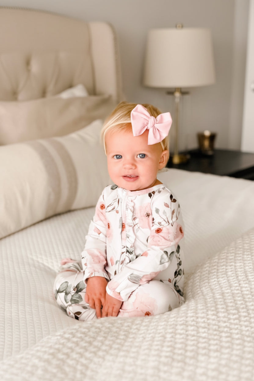 Caden Lane “Millie's Dusty Rose Floral” Ruffle Zipper Footie