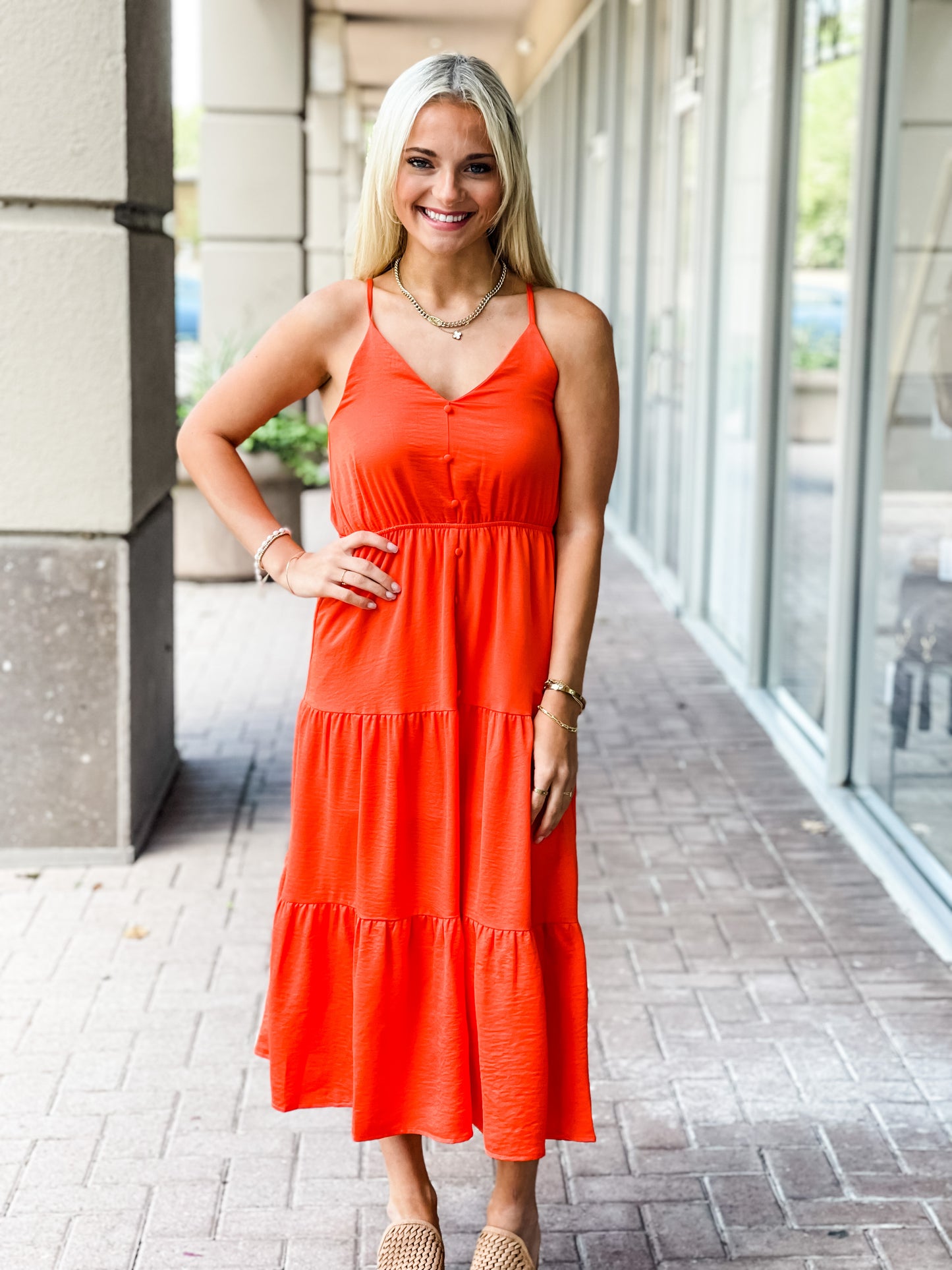 THML Ginny Tiered Maxi Dress-Persimmon