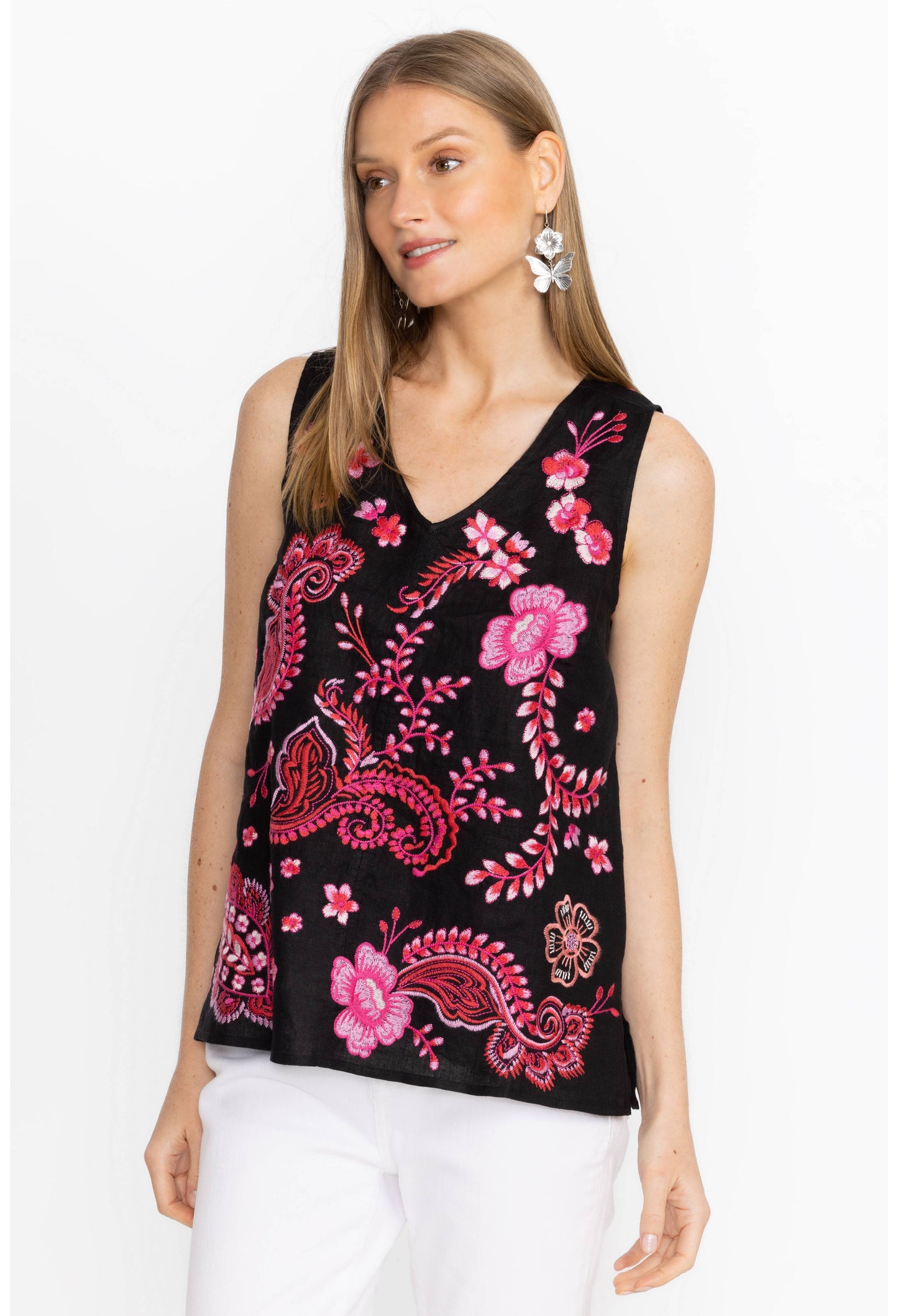 Johnny Was Button Back Linen Tank - Cassia