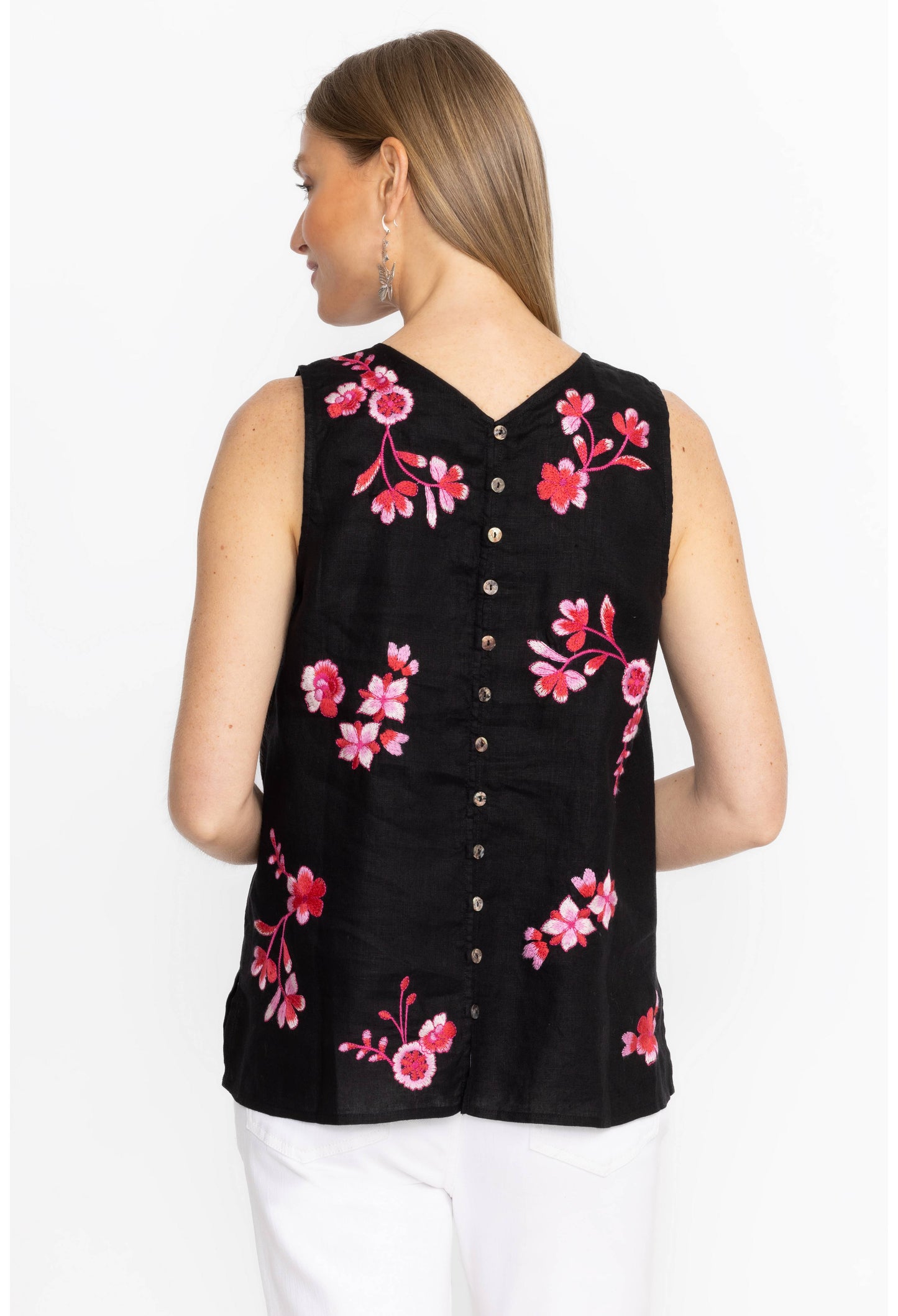 Johnny Was Button Back Linen Tank - Cassia