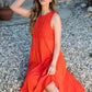 THML "Irma" Smocked Midi Dress- Orange