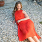 THML "Irma" Smocked Midi Dress- Orange