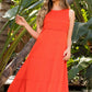 THML "Irma" Smocked Midi Dress- Orange
