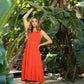 THML "Irma" Smocked Midi Dress- Orange