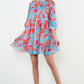 THML "Delphine" L/S Flower Button Up Dress- Cornflower