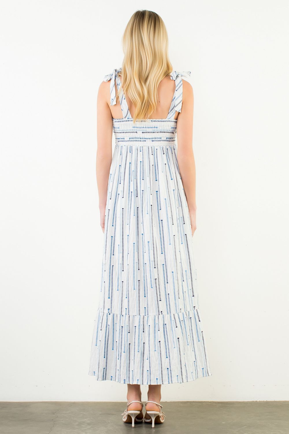 THML "Carolina" Tie Strap Print Maxi Dress-White/Blue
