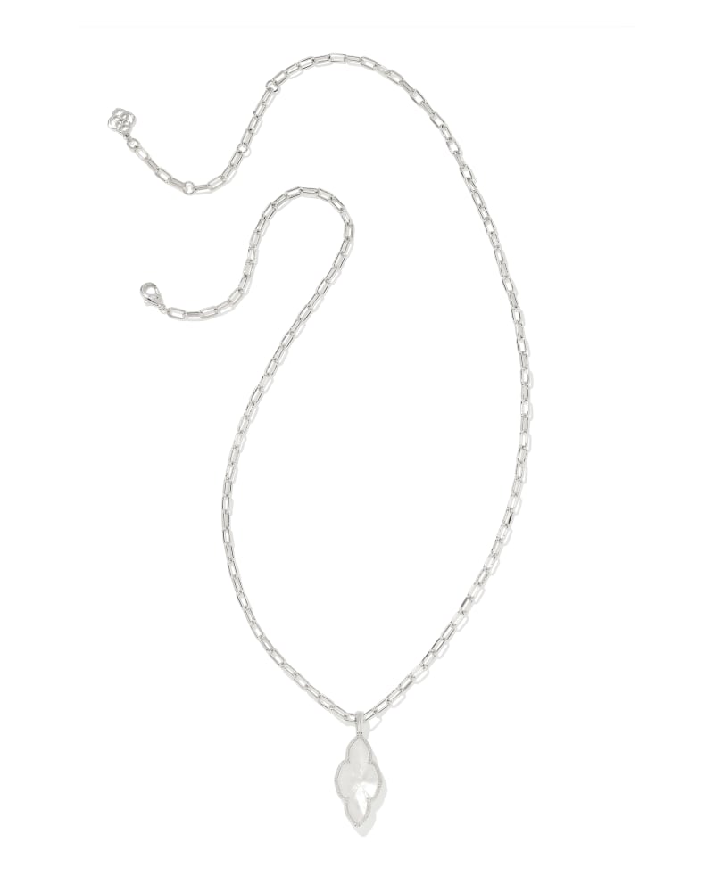 Kendra Scott Abbie Pave Frame Large Pendant Necklace - Silver Ivory Mother of Pearl