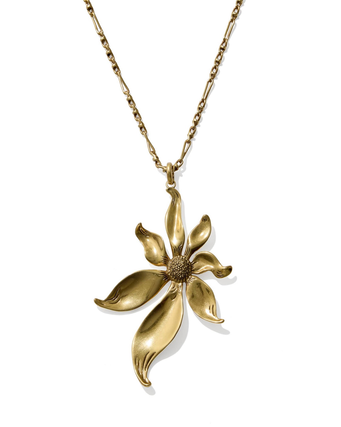 Kendra Scott Anya Flower Long Pendant Necklace-Vintage Gold