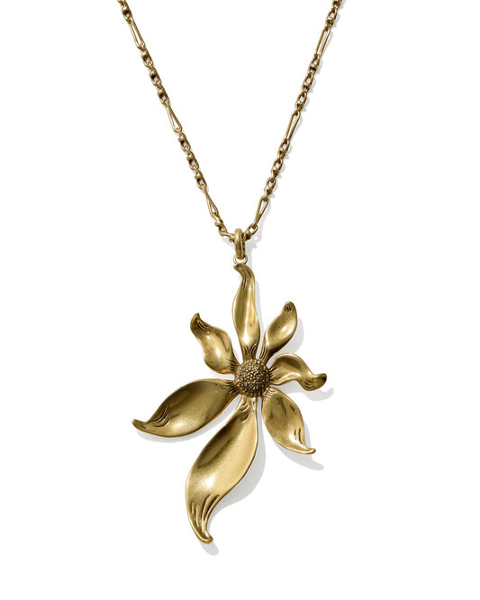 Kendra Scott Anya Flower Long Pendant Necklace-Vintage Gold