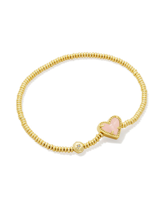 Kendra Scott Ari Heart Stretch Bracelet-Gold Rose Quartz