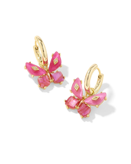 Kendra Scott Bianca Butterfly Huggie Earring-Gold Pink Mix