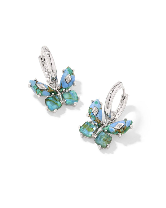 Kendra Scott Bianca Butterfly Huggie Earring-Silver Bright Aqua Mix