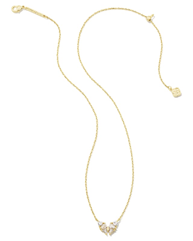 Kendra Scott Blair Butterfly Small Short Pendant Necklace- Gold White CZ